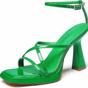 Reitoye Strappy Platform High Chunky Heels Square Open Toe Sandals NIB